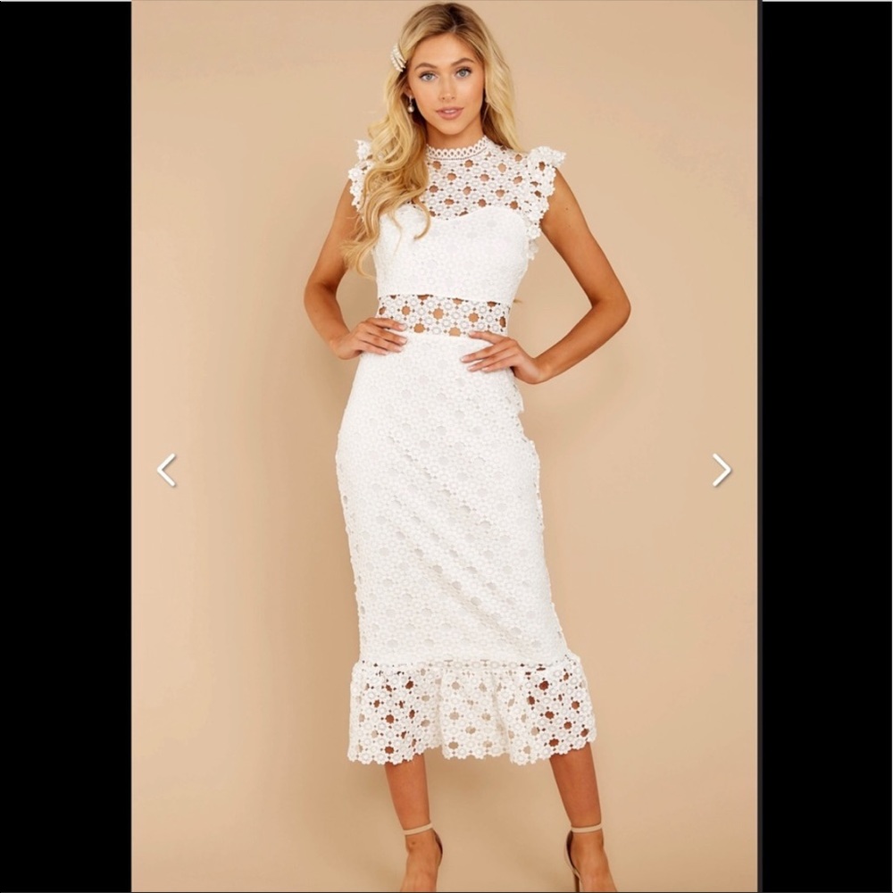 New bridal bride wedding shower white lace midi dress boutique Medium